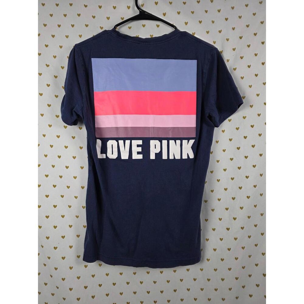 PINK Victoria's Secret Navy Tee with Pink & Purple Colorblock 'LOVE PINK'